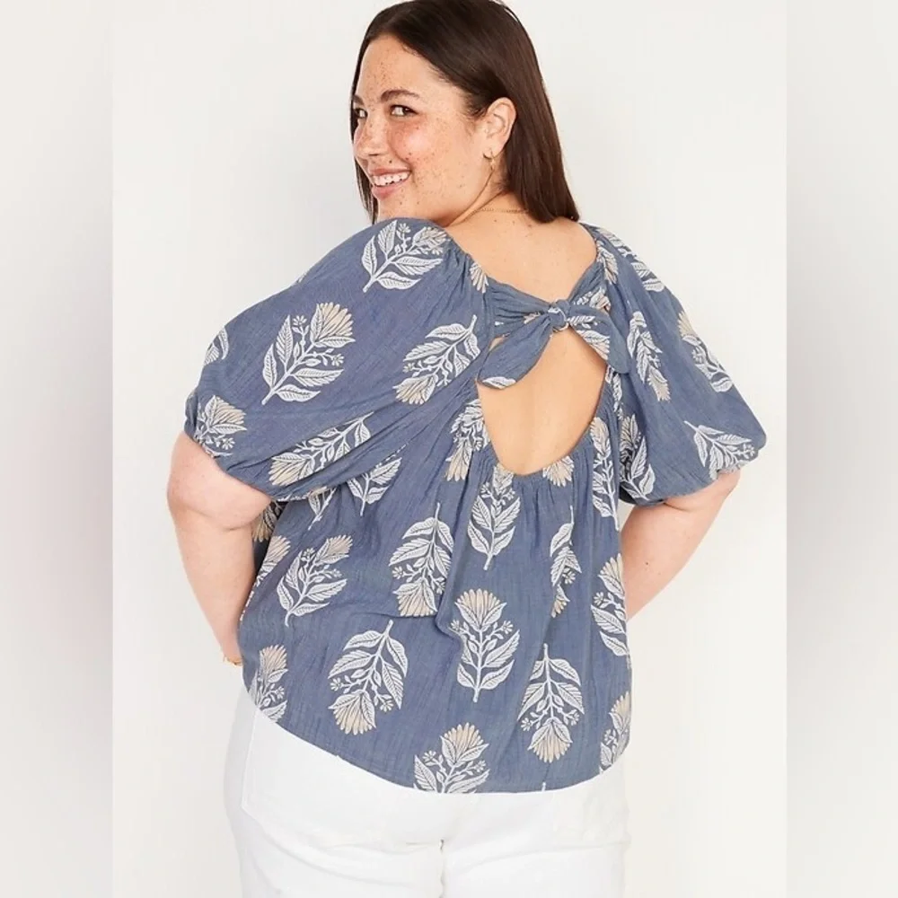 Old Navy Puff-Sleeve Printed Cutout Tie-Back Swing Blouse Size 3x